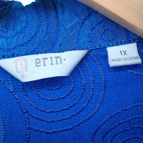 Erin London Y2K Blue Geometric Textured Button Down Shirt Womens 1X Retro‎ Bold - Picture 5 of 10